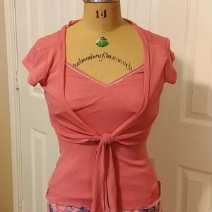 Luna Chix pink spaghetti strap tank like  top with sheer short sleeve cover